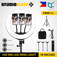 STUDIOMATE HQ-14N LED Ring Light 14 inches with 3pcs Phone Clamps Round Light for Selfie Photo Video Content