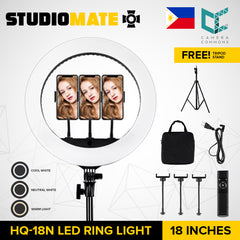 STUDIOMATE HQ-18N LED Ring Light 18 inches with 3pcs Phone Clamps Round Light for Selfie Photo Video Content