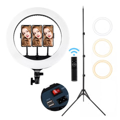 STUDIOMATE HQ-18N LED Ring Light 18 inches with 3pcs Phone Clamps Round Light for Selfie Photo Video Content