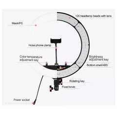 STUDIOMATE HQ-18N LED Ring Light 18 inches with 3pcs Phone Clamps Round Light for Selfie Photo Video Content