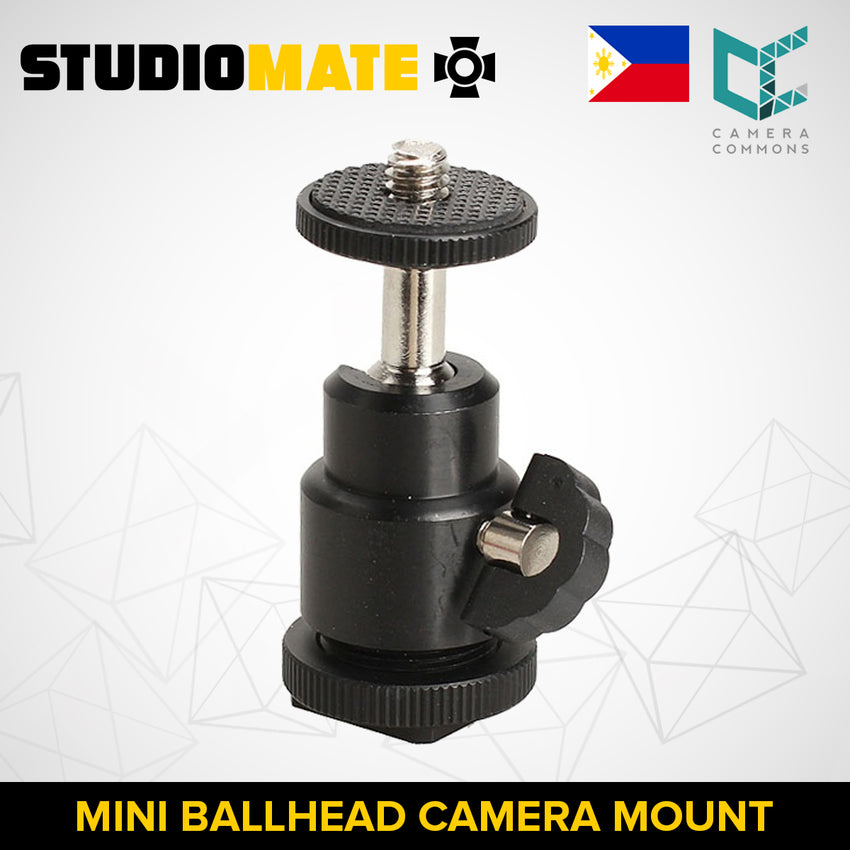 STUDIOMATE SM46 Mini Ballhead Camera Mount with Hotshoe and  1/4" Screw Mount for Tripod 360 Swivel