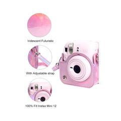 Leather Holographic Iridescent Shiny Case Cover Plain Color for Fujifilm Instax Mini 12 Camera