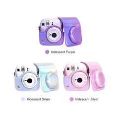 Leather Holographic Iridescent Shiny Case Cover Plain Color for Fujifilm Instax Mini 12 Camera