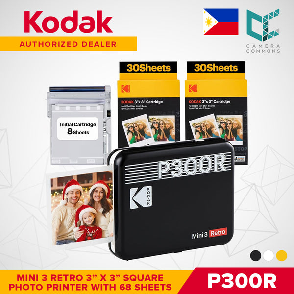 Kodak Mini 3 Retro Square 3"x3" Bluetooth Photo Printer Set 4PASS Borderless Print P300R