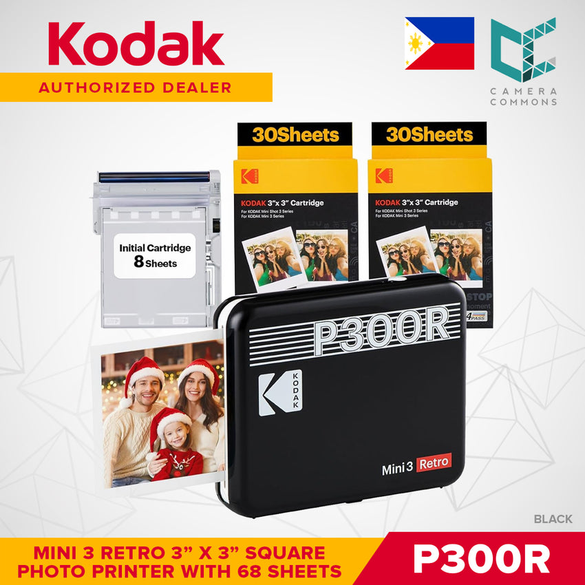 Kodak Mini 3 Retro Square 3"x3" Bluetooth Photo Printer Set 4PASS Borderless Print P300R