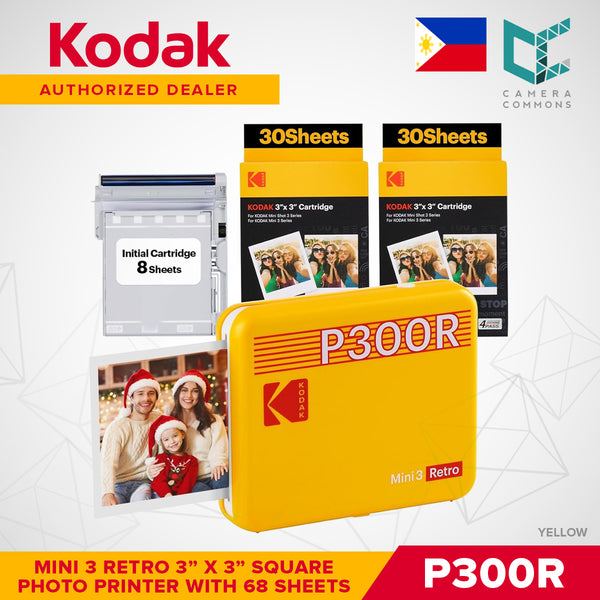 Kodak Mini 3 Retro Square 3"x3" Bluetooth Photo Printer Set 4PASS Borderless Print P300R