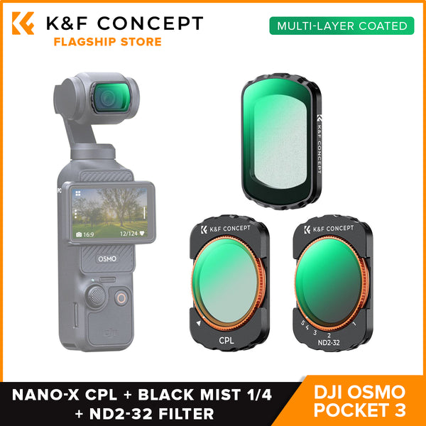 K&F Concept CPL + Black Mist 1/4 + ND2-32 Filter for DJI Osmo Pocket 3 Camera Lens Accessories