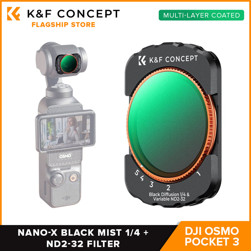 K&F Concept Black Mist 1/4 + ND2-32 Filter for DJI Osmo Pocket 3 Camera Lens Accessories