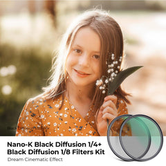 K&F Concept Nano-K Black Mist 1/4 + 1/8 Filter Kit Set Black Diffusion Cinematic Dreamy Hazy Effect