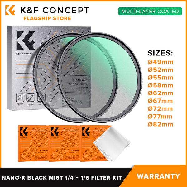 K&F Concept Nano-K Black Mist 1/4 + 1/8 Filter Kit Set Black Diffusion Cinematic Dreamy Hazy Effect