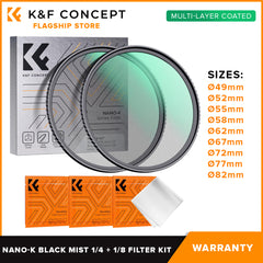 K&F Concept Nano-K Black Mist 1/4 + 1/8 Filter Kit Set Black Diffusion Cinematic Dreamy Hazy Effect