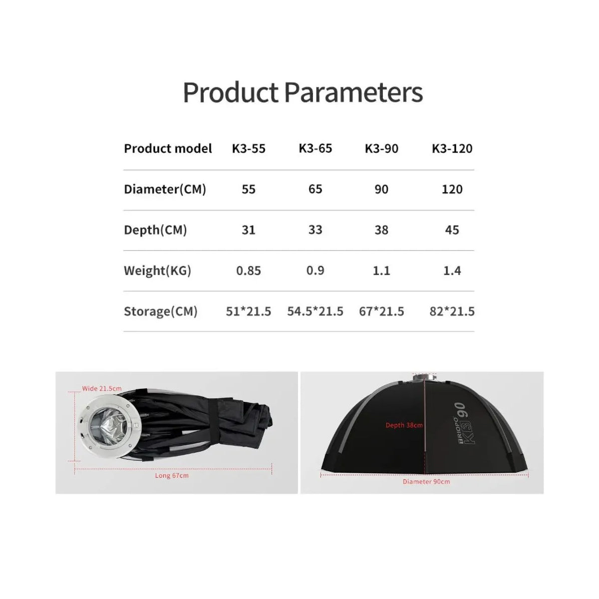 Triopo K3 Series Quick Setup Octagon Softbox 55cm / 65cm / 90cm / 120cm Octagonal