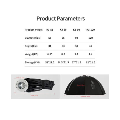 Triopo K3 Series Quick Setup Octagon Softbox 55cm / 65cm / 90cm / 120cm Octagonal
