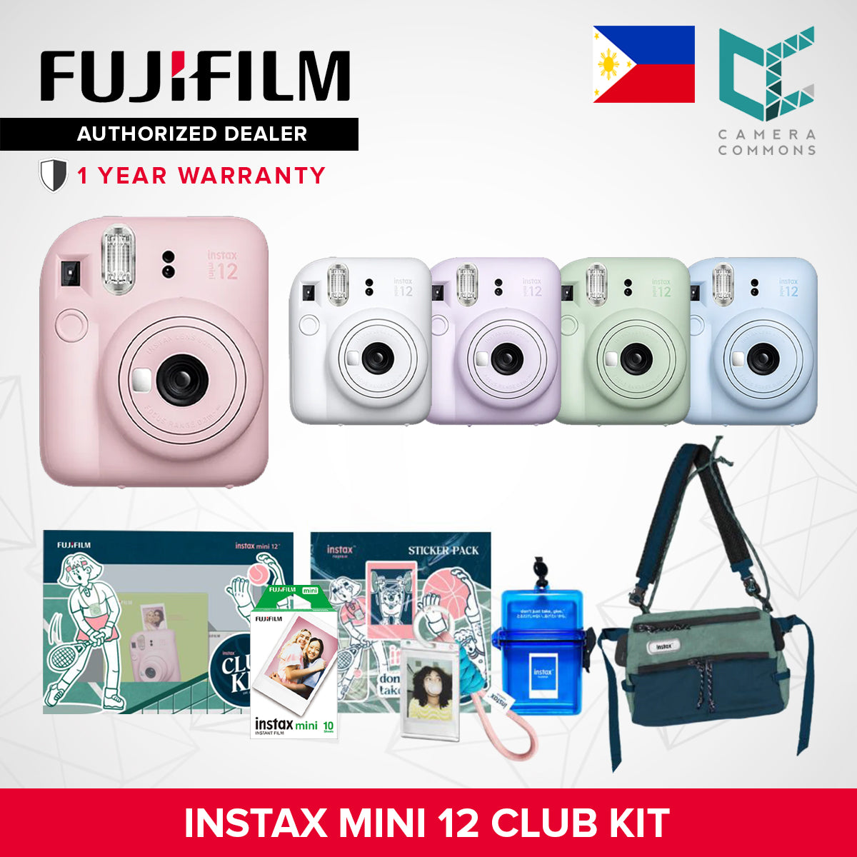 FUJIFILM Instax Mini 12 Club Kit Set Limited Edition Instant Camera Summer Package