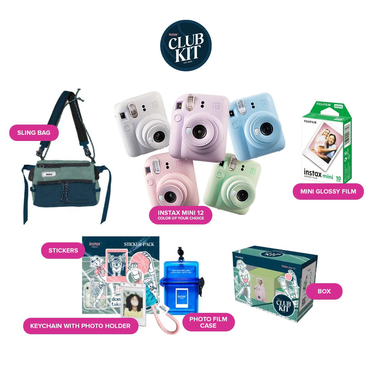 FUJIFILM Instax Mini 12 Club Kit Set Limited Edition Instant Camera Summer Package