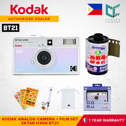 Kodak Ektar H35N x BT21 Limited Edition 35mm Half-Frame Reusable Film Analog Camera Package with BTS Line Friends