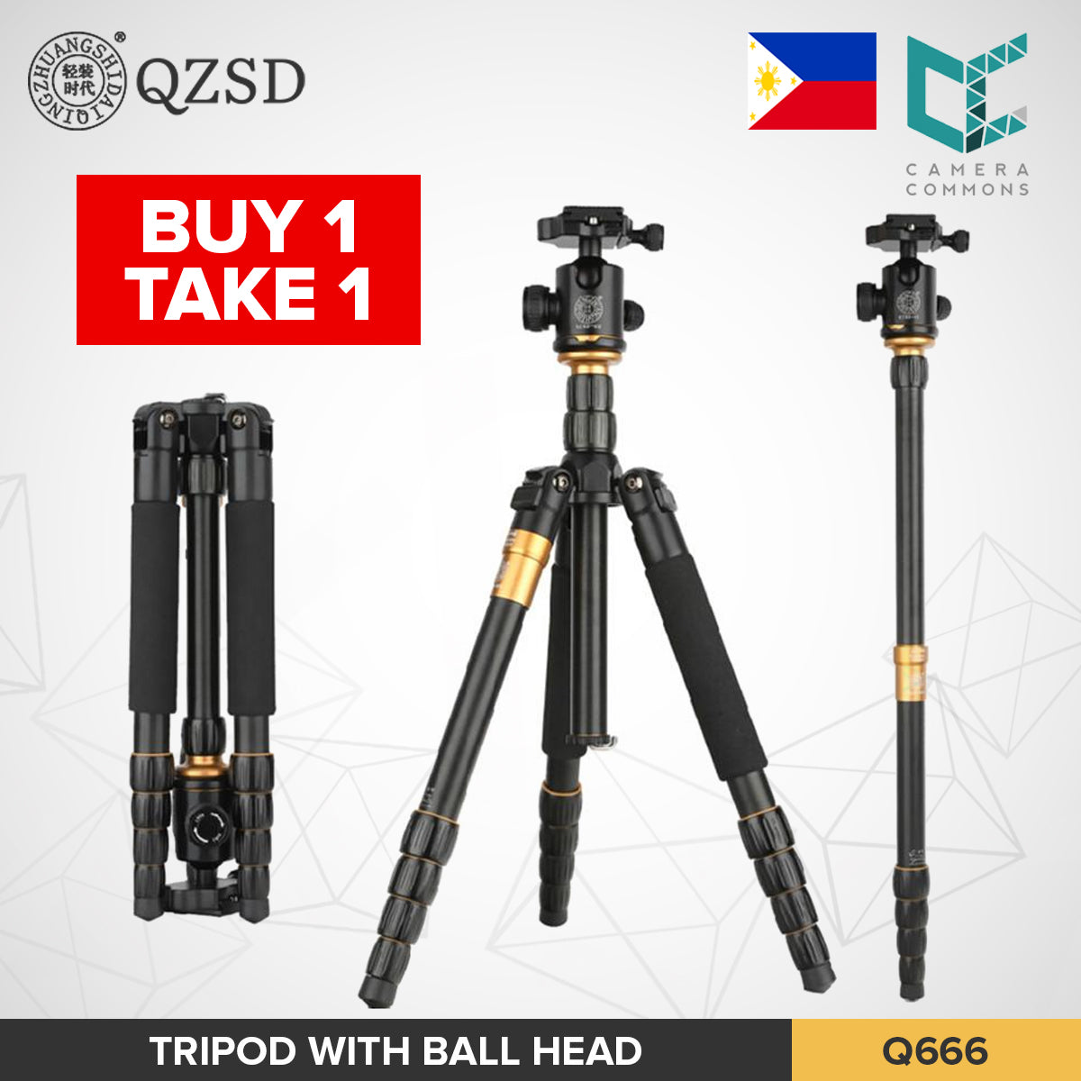 BUY 1 TAKE 1 Q666 Professional Aluminum Tripod Monopod Screw Lock Ball Head for DSLR Photo Video