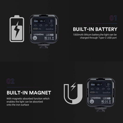 Godox Litemons LED6R RGB Pocket-Size LED Video Light (3200 to 6500K) Studio Light Accessory with LCD