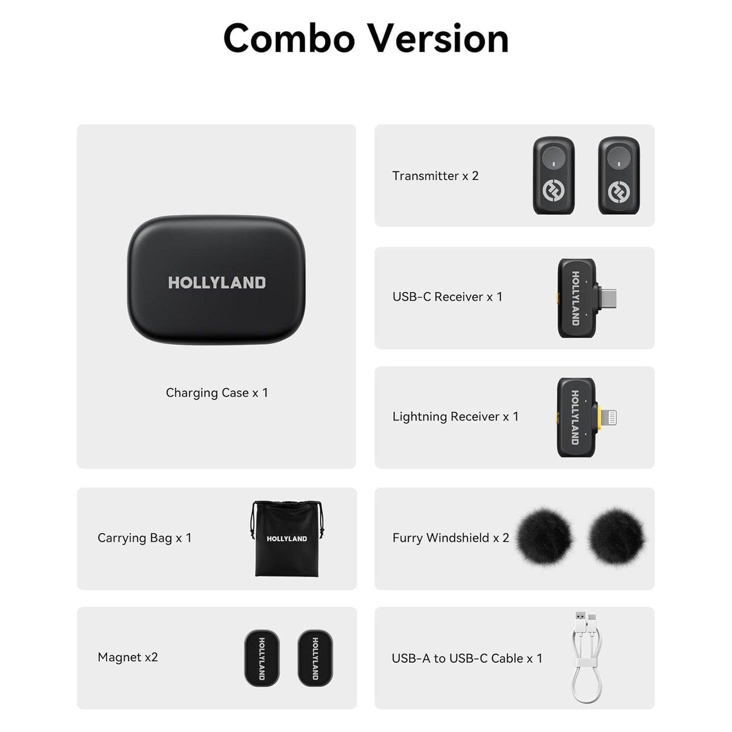 Hollyland Lark A1 Combo Wireless Mini Microphone 48kHz/24-bit 3-Level Noise Cancel Podcast Vlogging