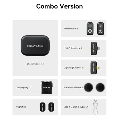 Hollyland Lark A1 Combo Wireless Mini Microphone 48kHz/24-bit 3-Level Noise Cancel Podcast Vlogging