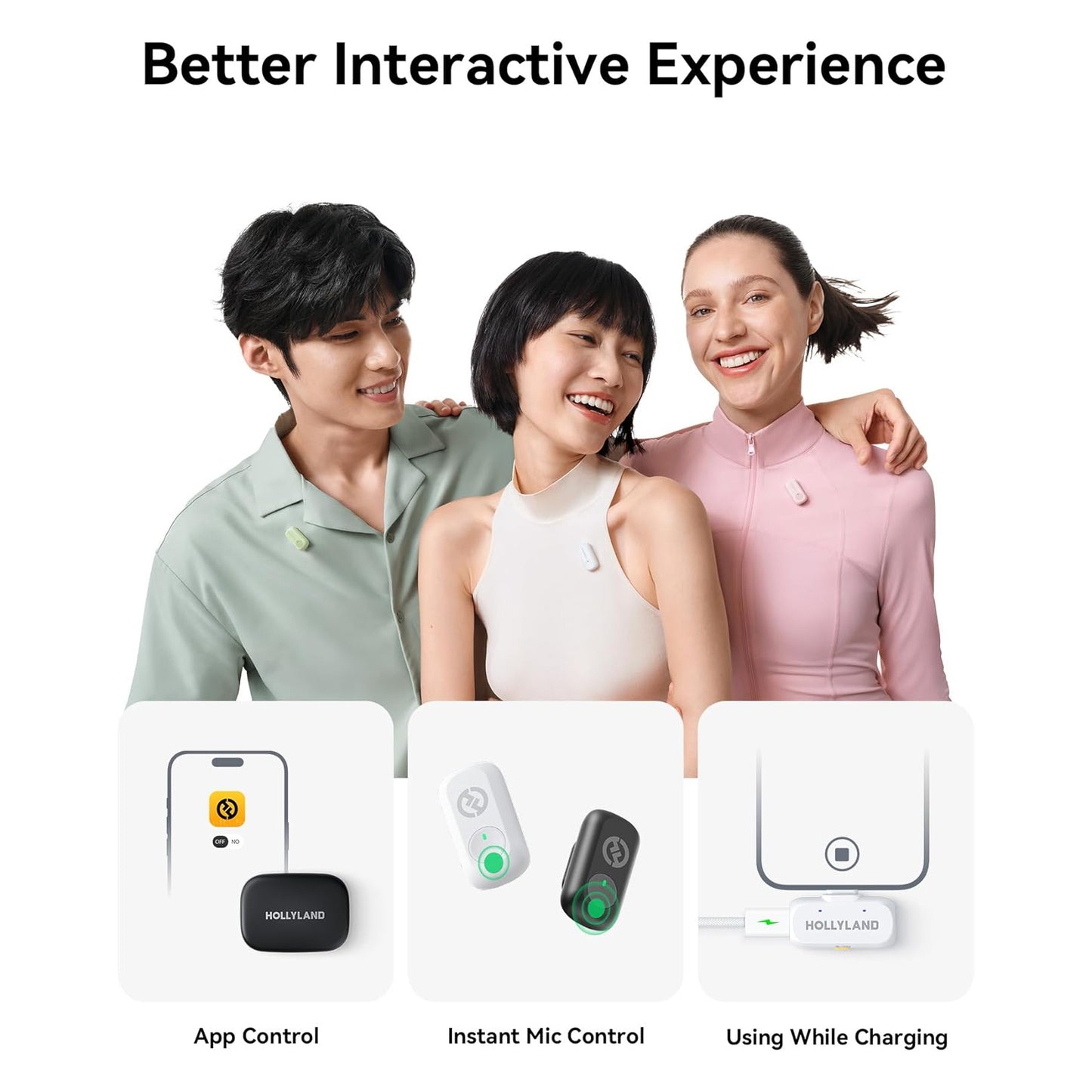 Hollyland Lark A1 Combo Wireless Mini Microphone 48kHz/24-bit 3-Level Noise Cancel Podcast Vlogging