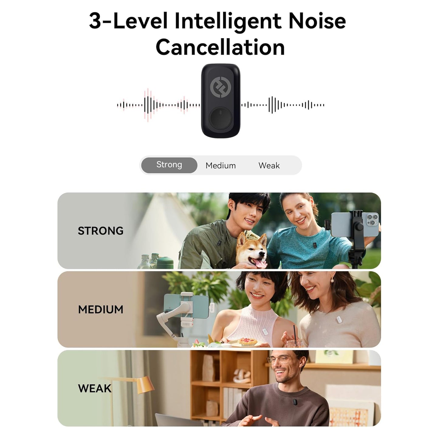 Hollyland Lark A1 Combo Wireless Mini Microphone 48kHz/24-bit 3-Level Noise Cancel Podcast Vlogging