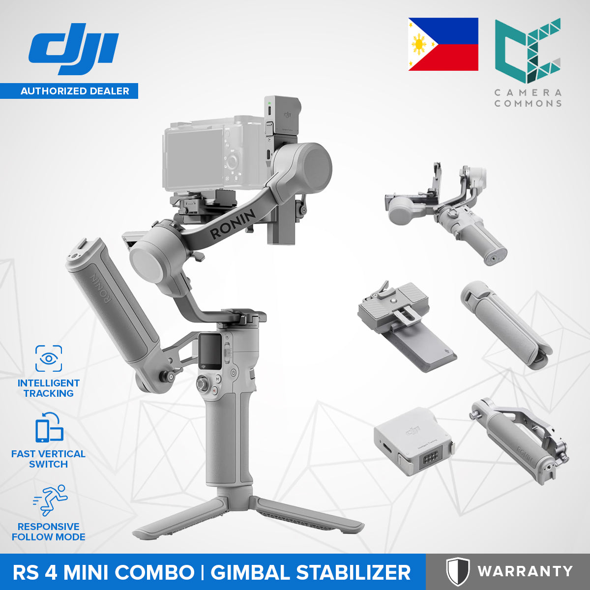 DJI RS 4 Mini Combo Gimbal Stabilizer for Mirrorless Cameras Auto Axis Locks Intelligent Tracking