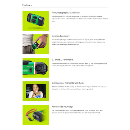 FUJIFILM QuickSnap Disposable Camera One-Time-Use Superia XTRA 400 Color Negative Film 27 Exposures