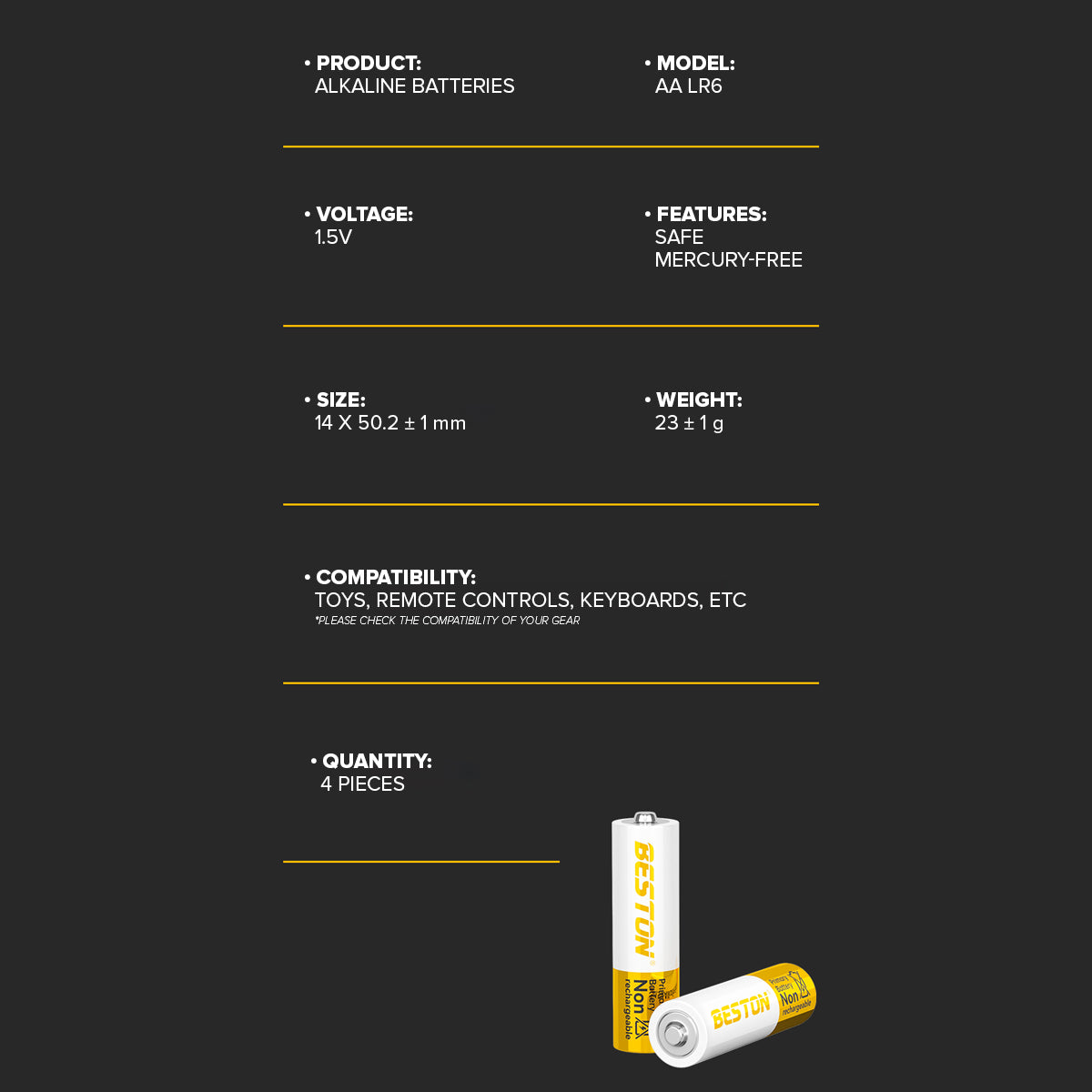 Beston Alkaline Batteries 1.5V AA LR6 / AAA LR03 Disposable Battery