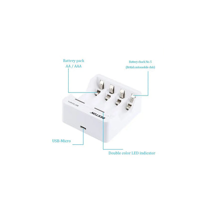 Beston DC401L 4 Bay AA / AAA 1.2V NI-MH / NI-CD Battery LED Charger Micro USB Port BST-DC401L