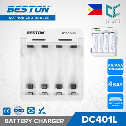 Beston DC401L 4 Bay AA / AAA 1.2V NI-MH / NI-CD Battery LED Charger Micro USB Port BST-DC401L