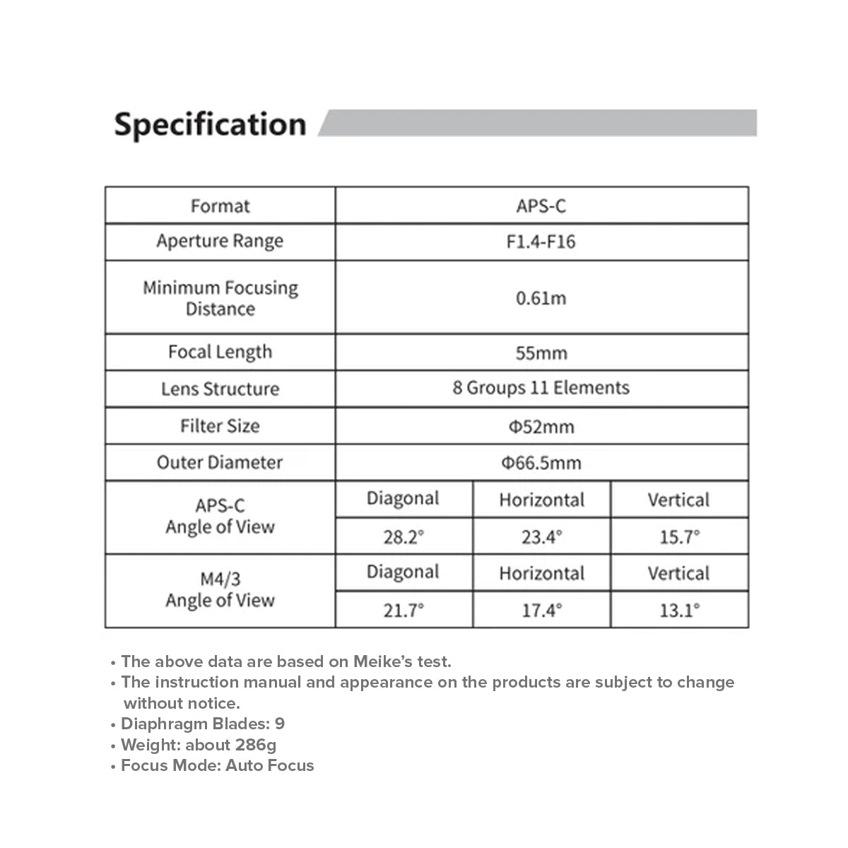 MEIKE AF 55mm f/1.4 Neo Auto Focus Standard Prime Lens for Fujifilm X-Mount APS-C Multicoated