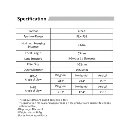 MEIKE AF 55mm f/1.4 Neo Auto Focus Standard Prime Lens for Fujifilm X-Mount APS-C Multicoated
