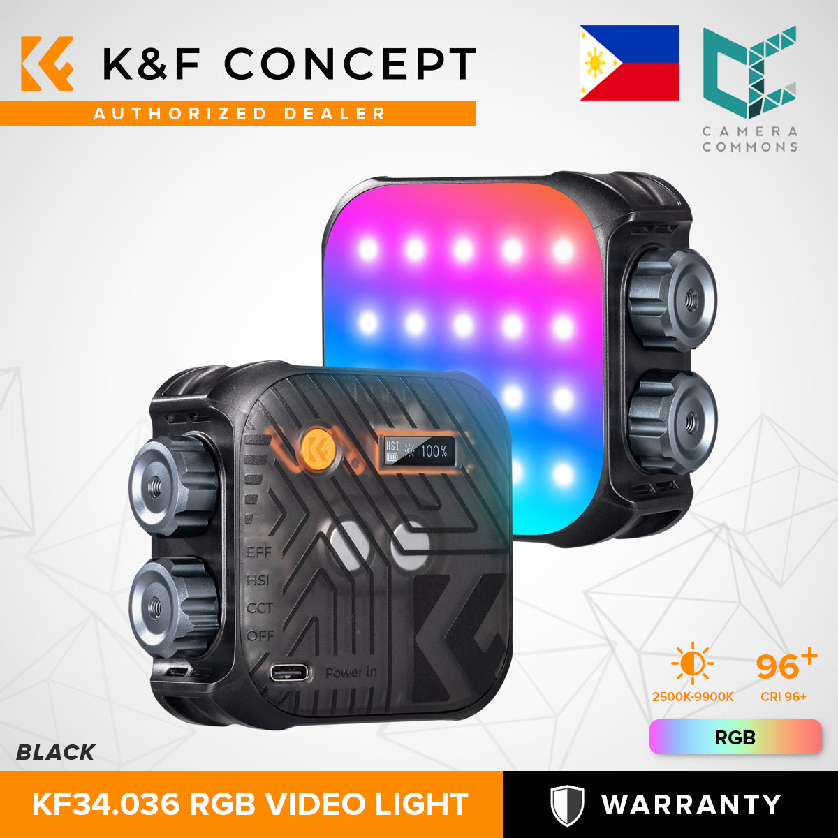 K&F Concept LED Video Light Square CRI 96+ 2500K-9900K 2000mAh Studio Equipment (Bi-color/RGB)