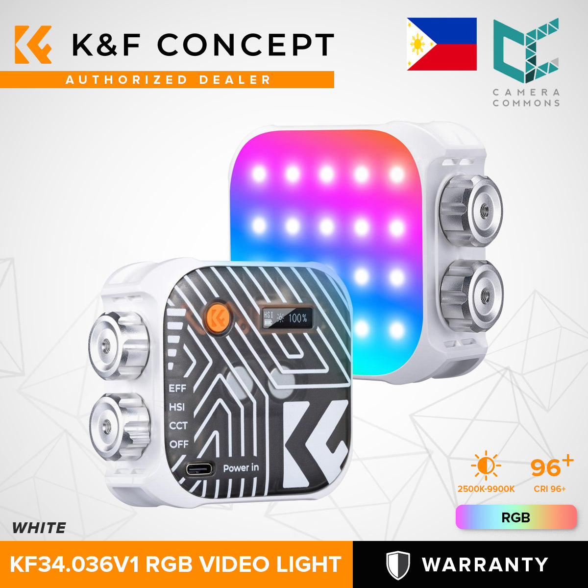 K&F Concept LED Video Light Square CRI 96+ 2500K-9900K 2000mAh Studio Equipment (Bi-color/RGB)