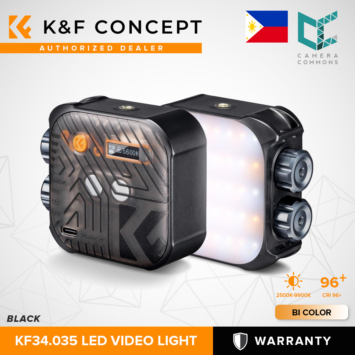 K&F Concept LED Video Light Square CRI 96+ 2500K-9900K 2000mAh Studio Equipment (Bi-color/RGB)