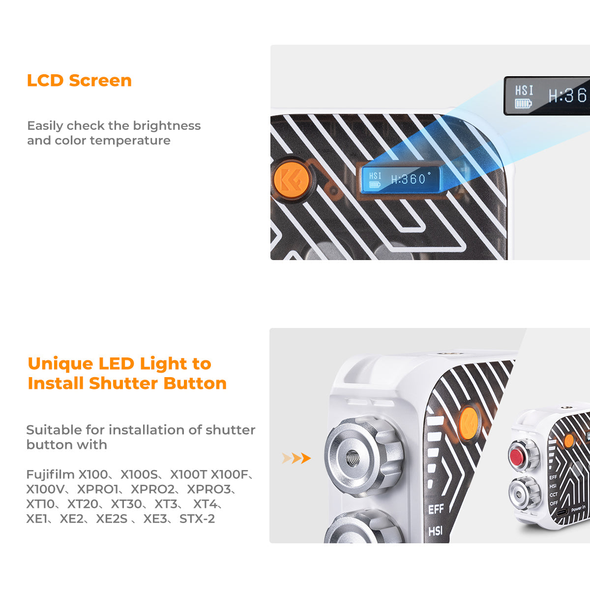 K&F Concept LED Video Light Square CRI 96+ 2500K-9900K 2000mAh Studio Equipment (Bi-color/RGB)