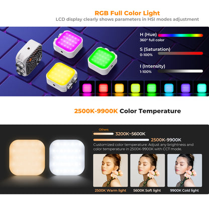 K&F Concept LED Video Light Square CRI 96+ 2500K-9900K 2000mAh Studio Equipment (Bi-color/RGB)