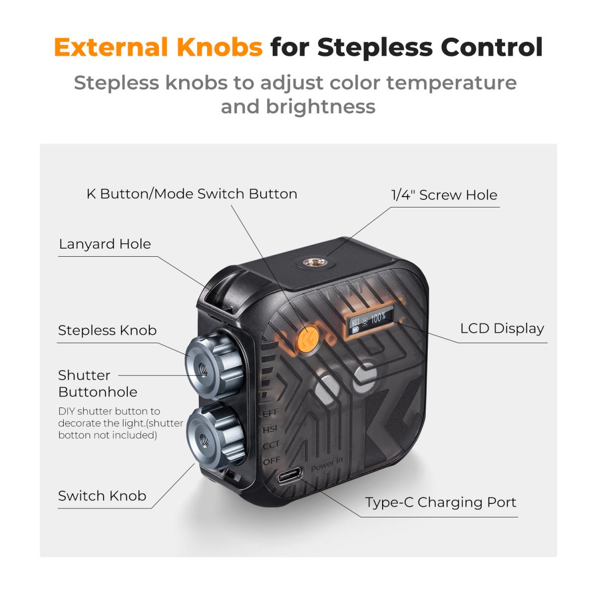 K&F Concept LED Video Light Square CRI 96+ 2500K-9900K 2000mAh Studio Equipment (Bi-color/RGB)