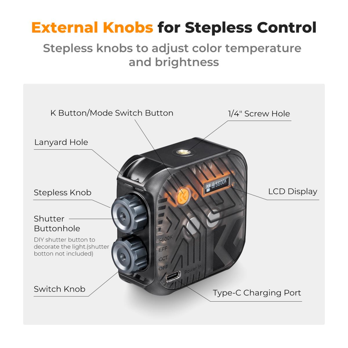 K&F Concept LED Video Light Square CRI 96+ 2500K-9900K 2000mAh Studio Equipment (Bi-color/RGB)