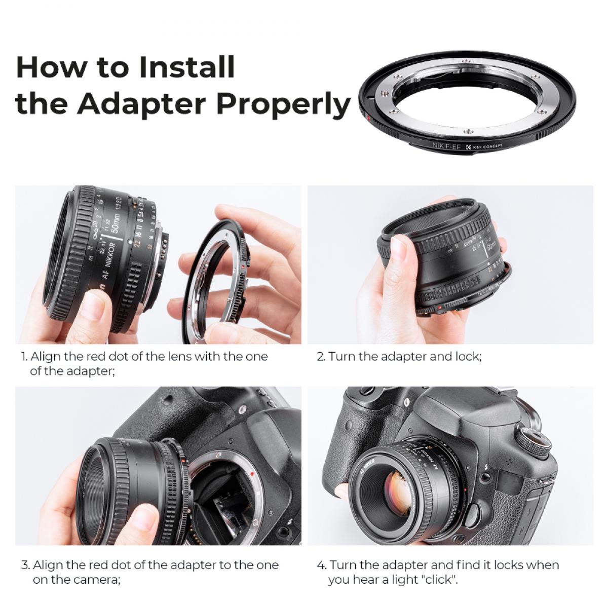 K&F Concept Lens Mount Adapter NIK F-EF Nik AI/F AI-S Lens to Canon EOS EF/EF-S Cameras
