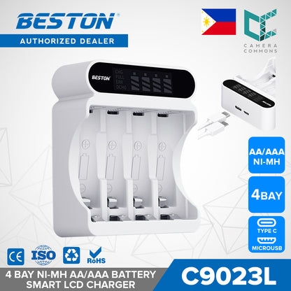 Beston C9023 LED C9023L Smart LCD 4 Bay Charger with Micro USB Cable for Ni-MH AA AAA Battery