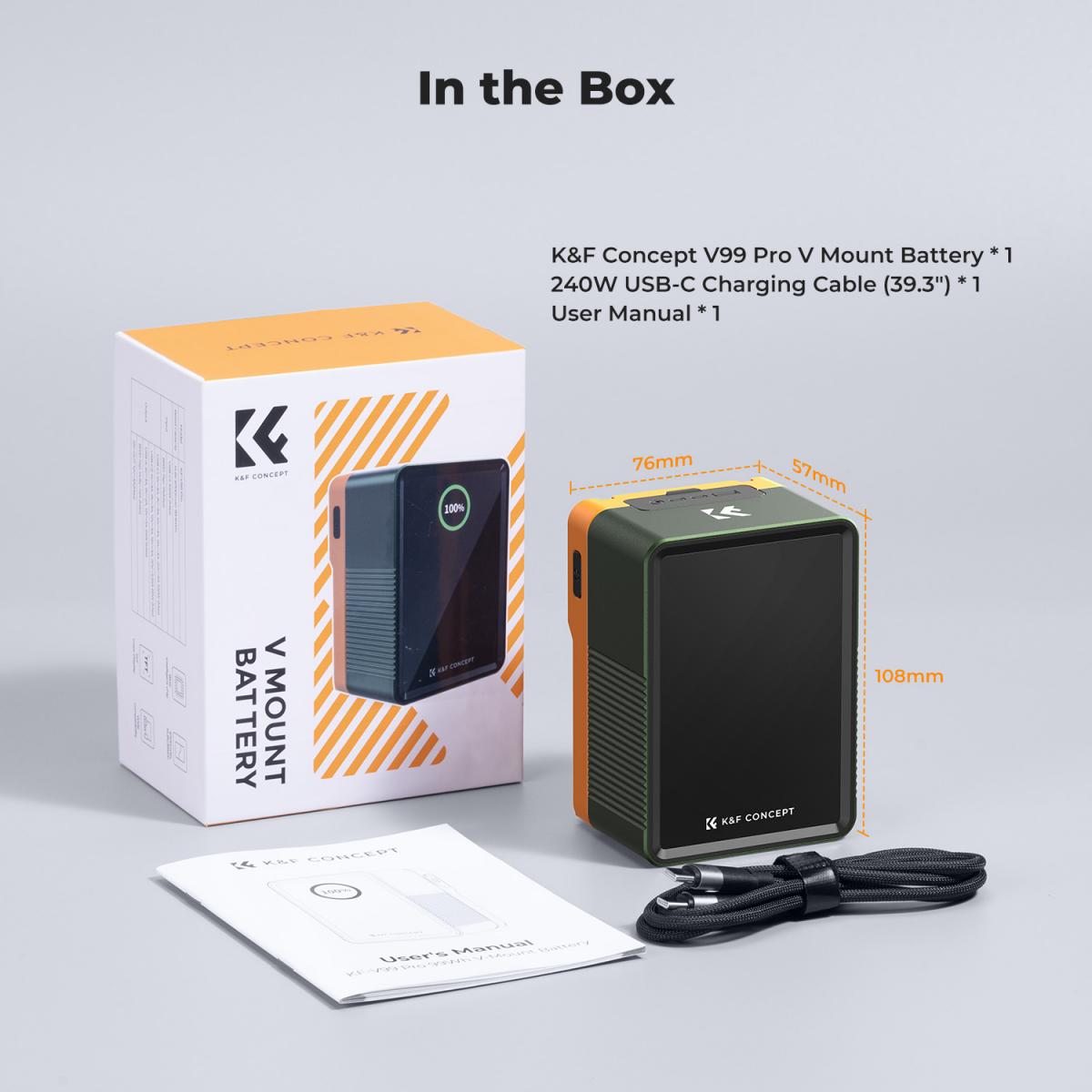 K&F Concept V-Mount Battery V50 V99 Pro PD100W USBC Fast Charging for Camera Studio Equipment