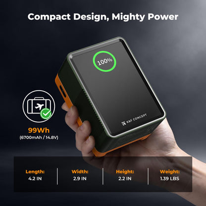 K&F Concept V-Mount Battery V50 V99 Pro PD100W USBC Fast Charging for Camera Studio Equipment