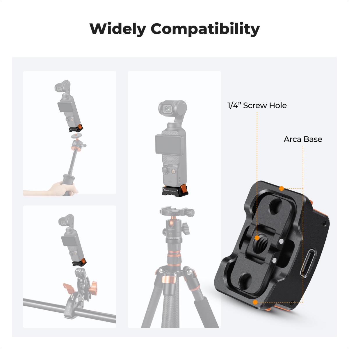K&F Concept Charging Adapter Folding Base Accessory for DJI Osmo Pocket 3 Type C 1/4 Screw Hole