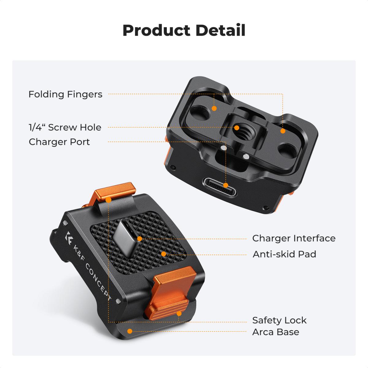 K&F Concept Charging Adapter Folding Base Accessory for DJI Osmo Pocket 3 Type C 1/4 Screw Hole