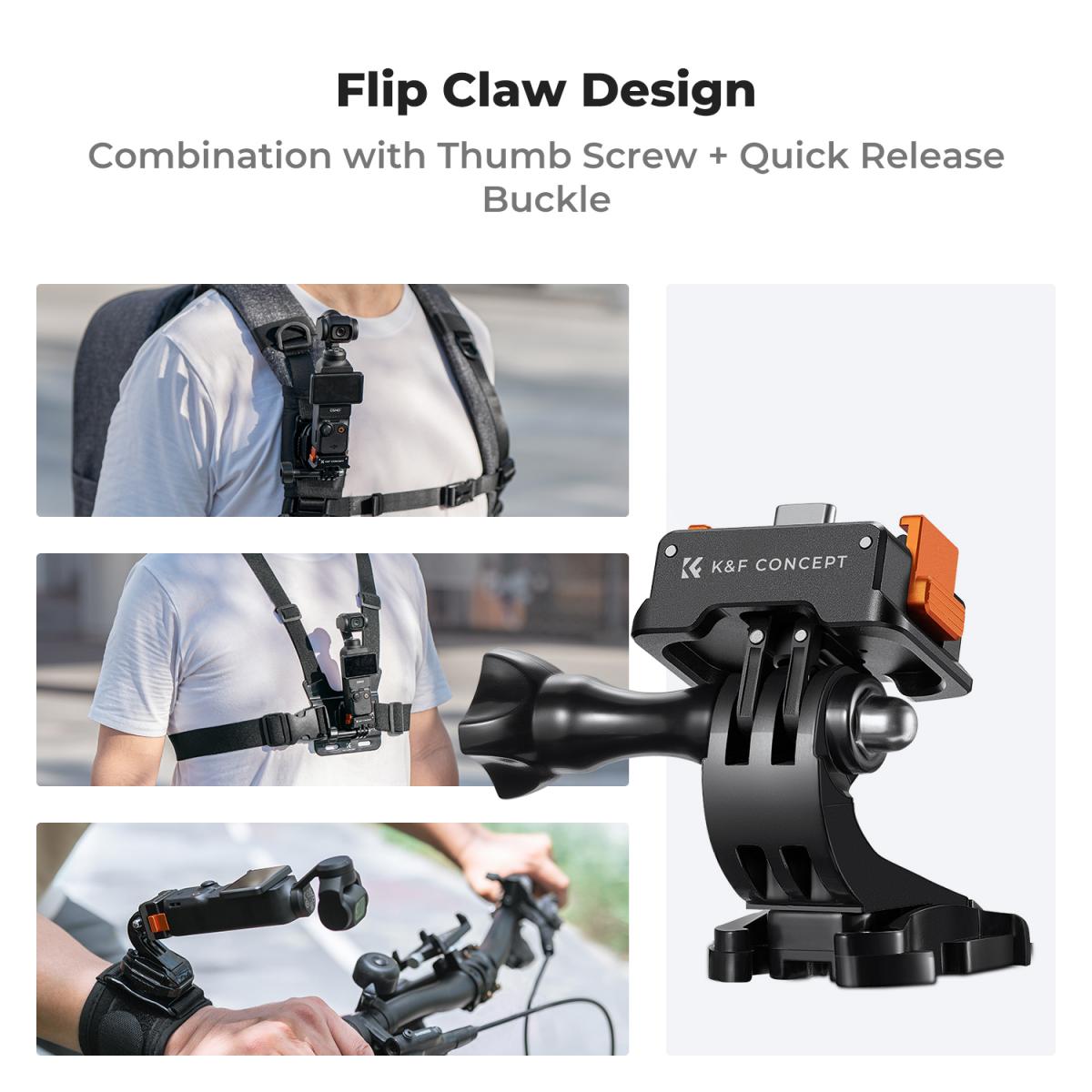 K&F Concept Charging Adapter Folding Base Accessory for DJI Osmo Pocket 3 Type C 1/4 Screw Hole