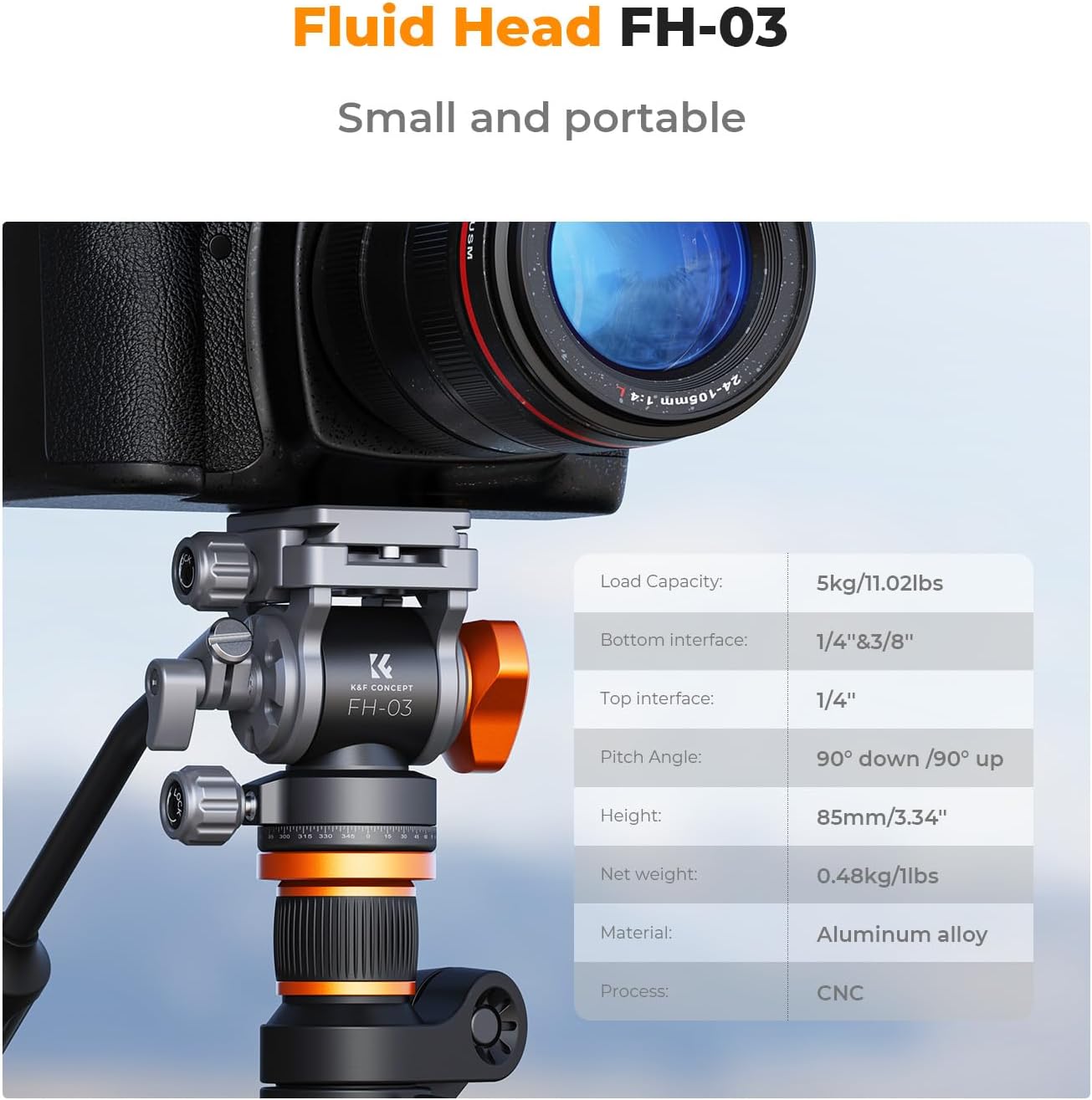 K&F Concept Fluid Head FH-03 5kg Load Capacity Aluminum Alloy Mini for Tripod Camera Accessories