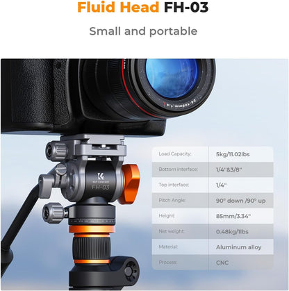 K&F Concept Fluid Head FH-03 5kg Load Capacity Aluminum Alloy Mini for Tripod Camera Accessories