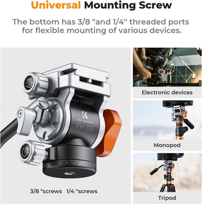 K&F Concept Fluid Head FH-03 5kg Load Capacity Aluminum Alloy Mini for Tripod Camera Accessories